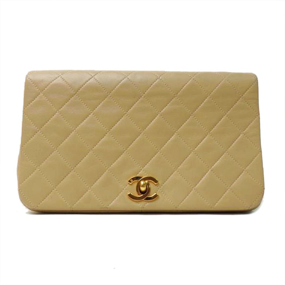Chanel Matelasse Single Flap Chain Shoulder Bag Beige